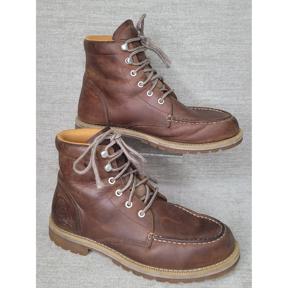 Timberland Redwood Falls Waterproof Moc Toe Boots Mens 8 Brown Leather